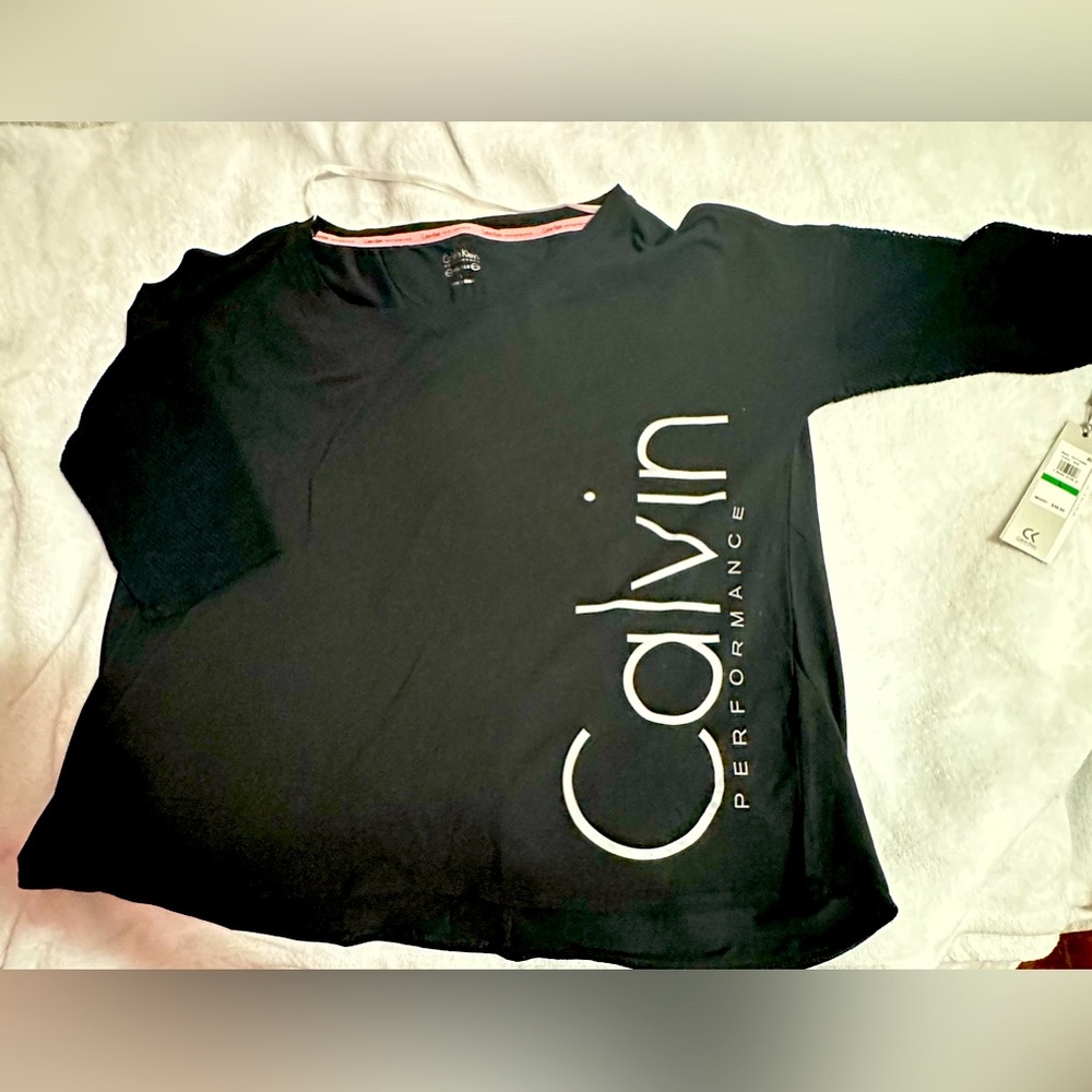 Calvin Klein Womens Performance mesh-Sleeve Top Black Reflective + Tommy jacket